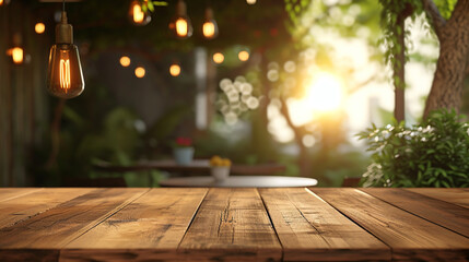 Wooden table mockup cafe background in 3d without backoground png for advertisement. Created using generative AI. - obrazy, fototapety, plakaty