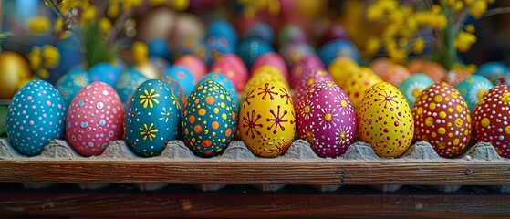 Stand displaying decorated Easter eggs