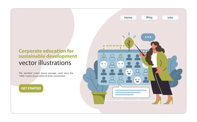 Corporate training for sustainability. Empowering teams for environmental and social goals. Education driving change. Flat vector illustration.