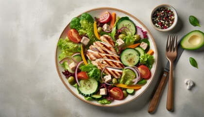 Healthy Grilled Chicken Salad on Table, Nutritious Eating Concept