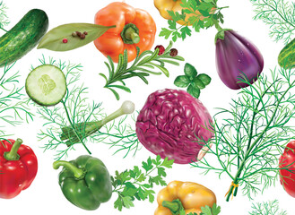 Realistic pattern with colorful vegetables. vector mesh illustration