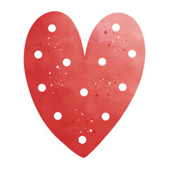 Watercolor Red Heart with Polka Dots Illustration Isolated on Transparent Background