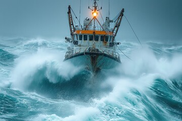 Obraz premium A majestic ship sails through the vast ocean, its masts reaching towards the endless sky, as the shimmering water below reflects the beauty of the outdoor world