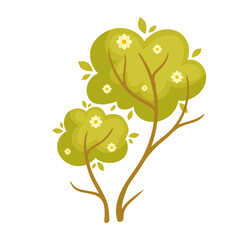 Green, spring flowering bushes. Vector graphics.