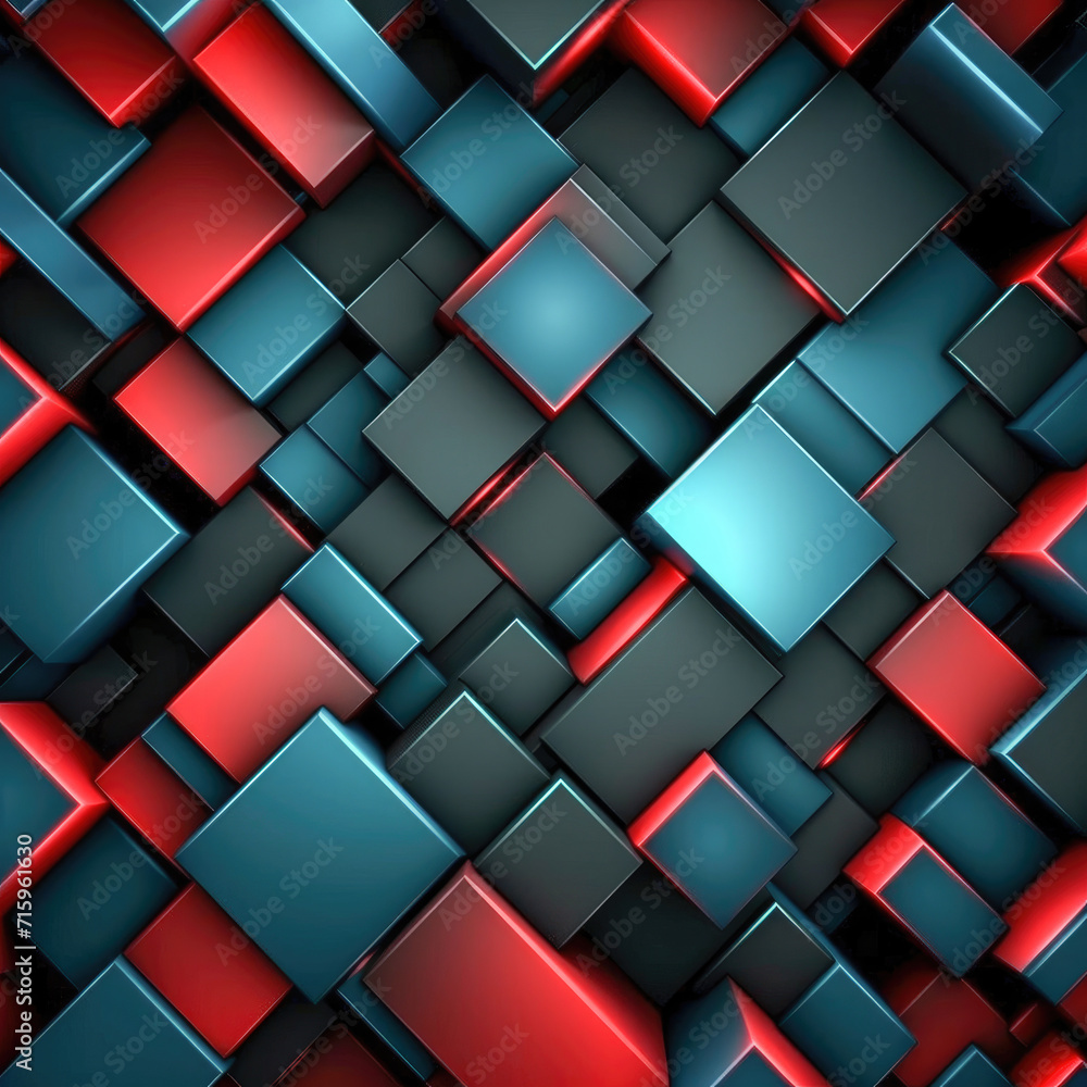 Poster red cubes 3d abstract background with geometric shapes