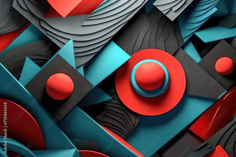 Poster red 3d abstract background with geometric shapes