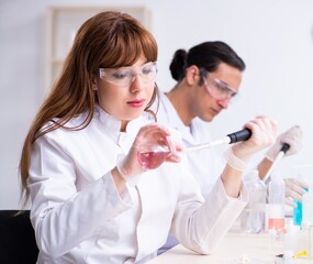 Two chemists working in the lab