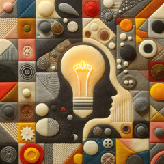 felt art patchwork, Abstract background with idea concept. Thinking, Success and Creativity