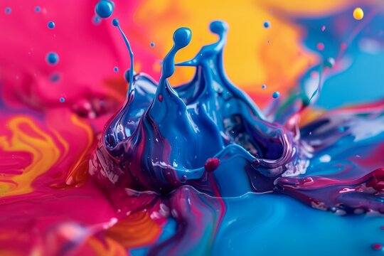 A Vivid Paint Splash Swirling, Mix Of Colors As Two Chemicals Reaction