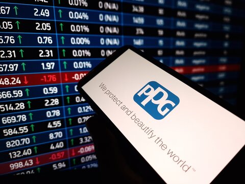 Konskie, Poland - January 22, 2024: PPG Industries company logo displayed on mobile phone
