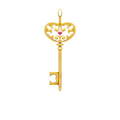 golden key with heart.
digital illustration. Metal colors illustration. Perfect for greeting card, fabric, posters, invitations and other design.there is a castle in the collection 