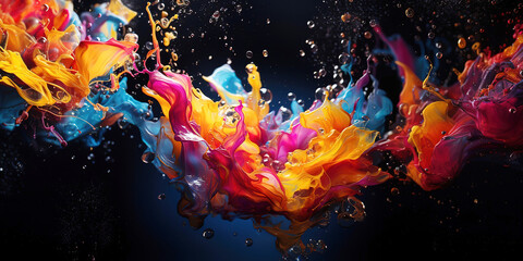 Colorful liquid splash background. Liquid paints mixing together.