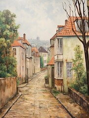 Alluring Country Landscape Painting of Elegant Parisian Streets in the Charming Outskirts