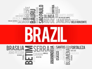 Fototapeta premium List of cities and towns in Brazil, word cloud collage, business and travel concept background