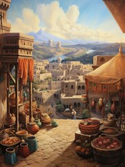 Exotic Moroccan Bazaars Plateau Print: Elevated Market Views and Panoramic Landscape
