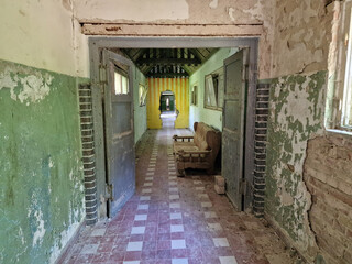 Views of a ghost statue in an abandoned building by the bed