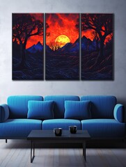 Fiery Volcano Slopes: Canvas Print Landscape with Contrasting Night Sky and Explosive Eruptions