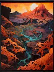 Fiery Volcano Slopes Framed Landscape Print: Capturing Volcanic Action in a Frame