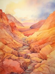 Fiery Volcano Slopes: Watercolor Landscape of Soft Renditions Resembling Fierce Volcanic Activity