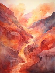 Obraz premium Fiery Volcano Slopes: Soft Watercolor Renders of Fierce Volcanic Activity