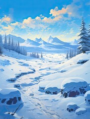 Vibrant Frosty Snowfield Expanse: Lively Scenes of a Snowy Wonderland.