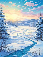 Frosty Snowfield Expanse: Vibrant Landscapes and Lively Snowy Scenes