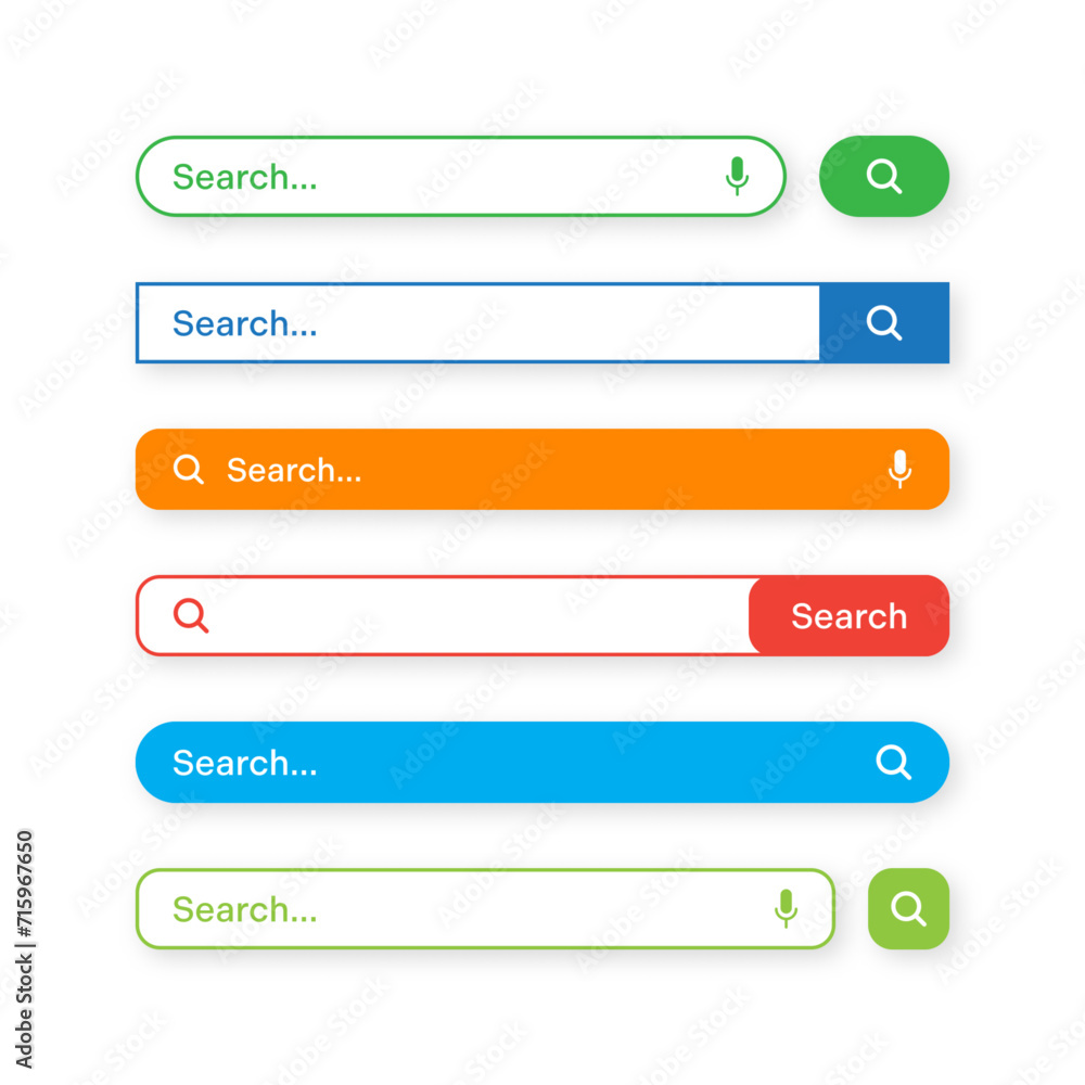 Poster colorful search bar templates. internet browser engine with search box, address bar and text field. 