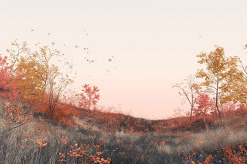 Generative AI, Autumn aesthetic landscape panorama, muted neutral colors.