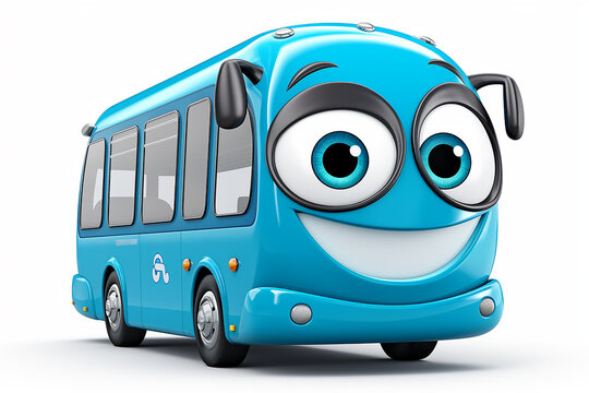 Colorful bright cartoon bus on white background