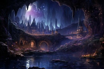 Mysterious starlight caves - Generative AI - obrazy, fototapety, plakaty