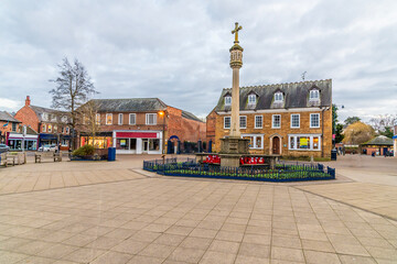A view across the main square in the town of Market Harborough in Winter