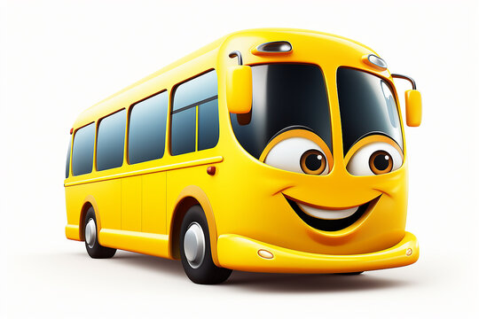 Colorful bright cartoon bus on white background