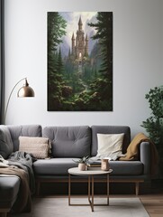 Grand Medieval Castles Nature Artwork: Enchanting Fortress Scenery in Surrounding Forest Wall Art