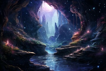Mysterious starlight caves - Generative AI - obrazy, fototapety, plakaty