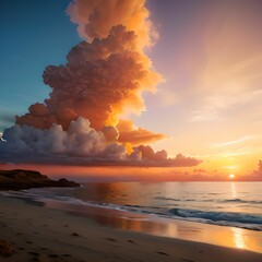 日の出、夕焼けの海岸