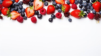 Beautiful strawberries blueberries tropical fruits white background