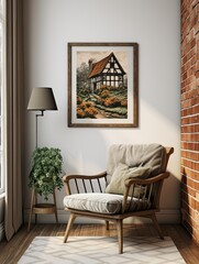 Idyllic English Cottages: Vintage Landscape Wall Art for Rustic Wall Decor