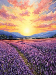 Lavender Field Breezes: Handmade Landscape Painting and Scenic Prints