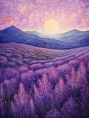 Lavender Field Breezes: Handmade Landscape Painting, Scenic Prints