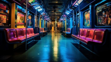 Beautiful subway station metro train neon lighting picture AI Generated art