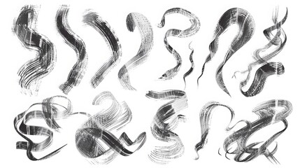 Charcoal pencil curly lines, squiggles and shapes. Grunge pen scribbles collection. Hand drawn vector pencil lines and doodles. Bright color charcoal or chalk drawing. Rough crayon strokes. - obrazy, fototapety, plakaty