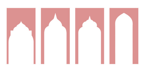 Versatile Islamic Style Borders and Frame Design Templates. A Thoughtful Fusion of Oriental and Modern Boho Elements in Window and Arch Illustrations