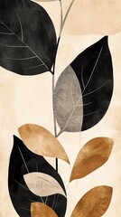 Boho style image. Abstract leaf shapes. Interior poster