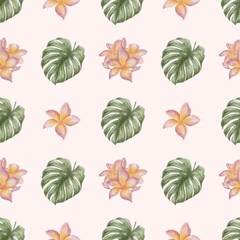 seamless pattern with leaves on pink background