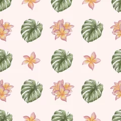 Papier Peint photo Plantes tropicales seamless pattern with leaves on pink background