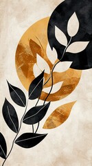 Boho style image. Abstract leaf shapes. Interior poster