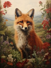 Naklejka premium Majestic Vintage Fox: Countryside Art and Wildlife Portraits