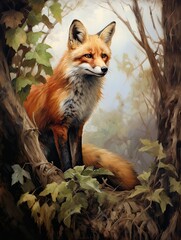 Majestic Wildlife Portraits: Vintage Fox Countryside Art - Unique Painting Collection
