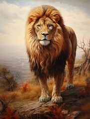 Majestic Wildlife Portraits: Vintage Lion Wall Art Painting