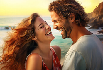 couple on the beach ai generative art